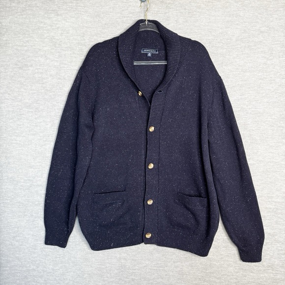 crown & ivy Other - Mens Navy Blue Button Up Shawl Cardigan Sweater Size XL Grandpa Academia Speckl